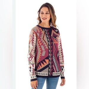 Novica Women’s Peru Sweater XL. Geometric Aztec Print.